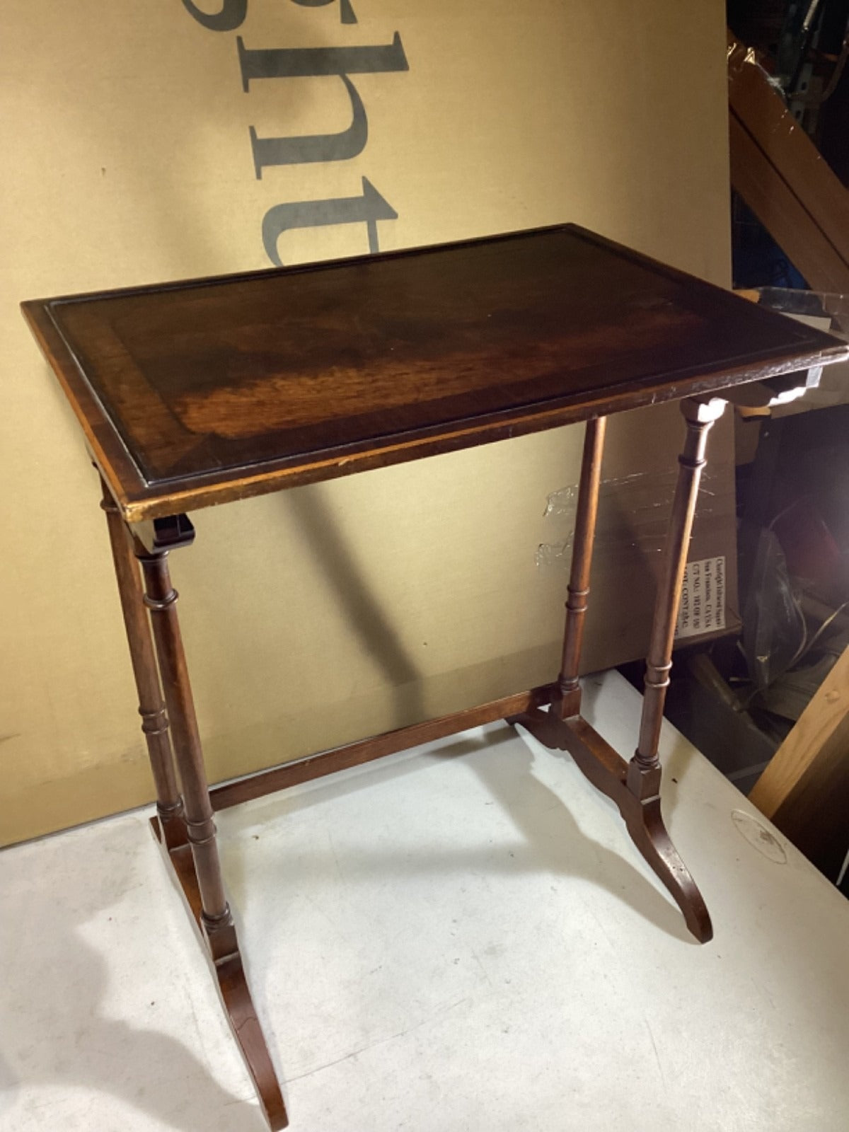 1950’s Style French Mahogany End Table 23.25”T 19”L 14.5